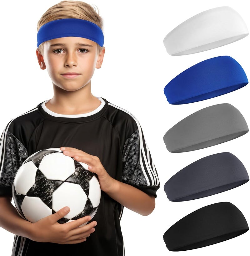LIQWEI 5Pcs Boys Headband, Soccer Headbands for Boys, Sports Headbands for Kids Boy Headbanded for Sport, Kids Sweatbands Breathable Headband for Sports Running Exercise Football - Image 1